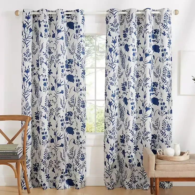 Indigo Floral 2-pc. Curtain Panel Set, 96 in.>Kirklands Home Best Sale