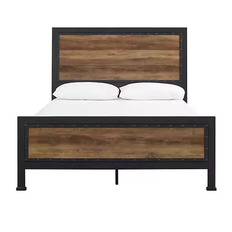 Industrial Rustic Oak Queen Bed with Metal Frame>Kirklands Home Best Sale