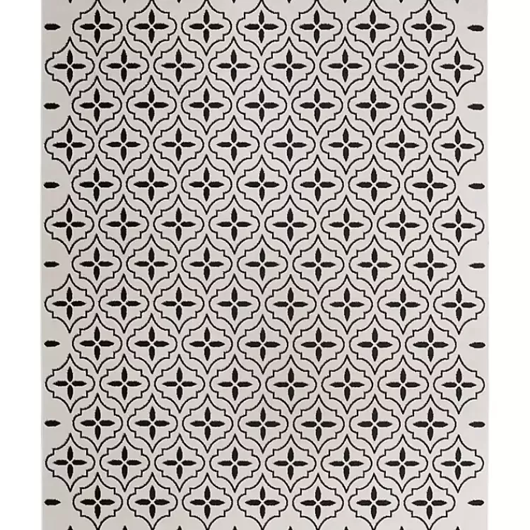 Ivory & Black Quatrefoil Indoor/Outdoor Rug, 5x7>Kirklands Home Online