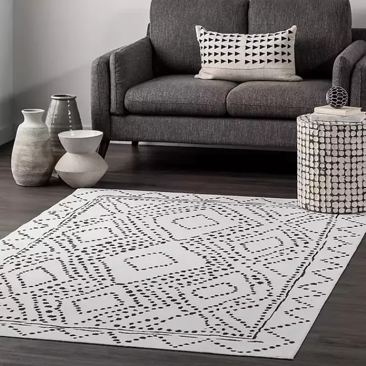 Ivory and Black Diamond Washable Area Rug, 4x6>Kirklands Home Hot