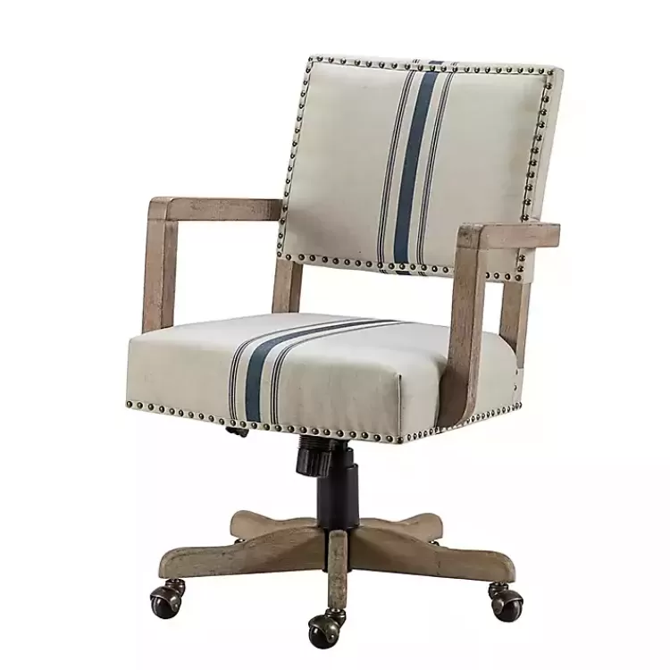Ivory and Blue Stripe Natural Wood Office Chair>Kirklands Home Store