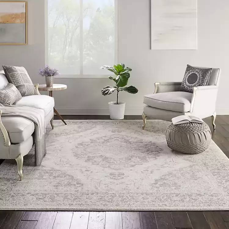 Ivory and Gray Oushak Medallion Area Rug, 7x10>Kirklands Home New