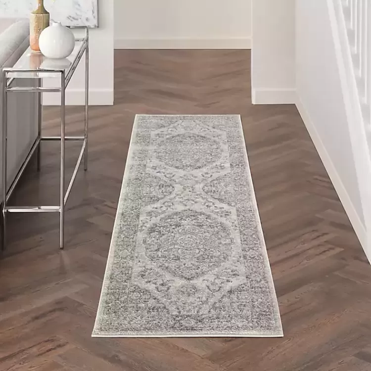 Ivory and Gray Oushak Medallion Runner, 2x7>Kirklands Home Fashion