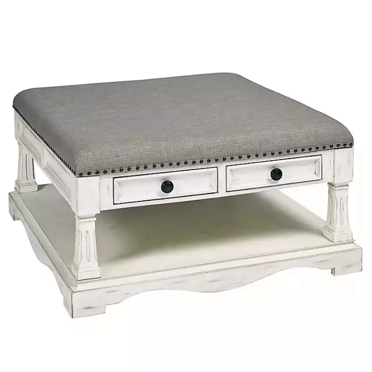 Ivory and Gray Upholstered Square Coffee Table>Kirklands Home Discount