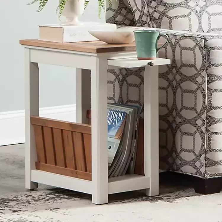 Ivory and Natural Wood Magazine Shelf Accent Table>Kirklands Home Shop