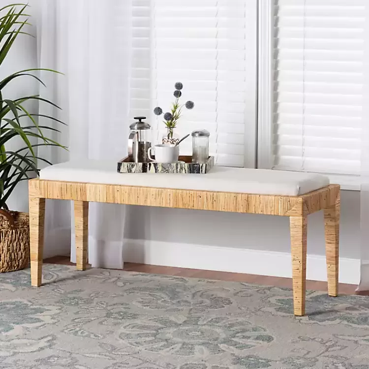 ivory_and_natural_woven_rattan_bench_5.webp and Natural Woven Rattan Bench>Kirklands Home Store