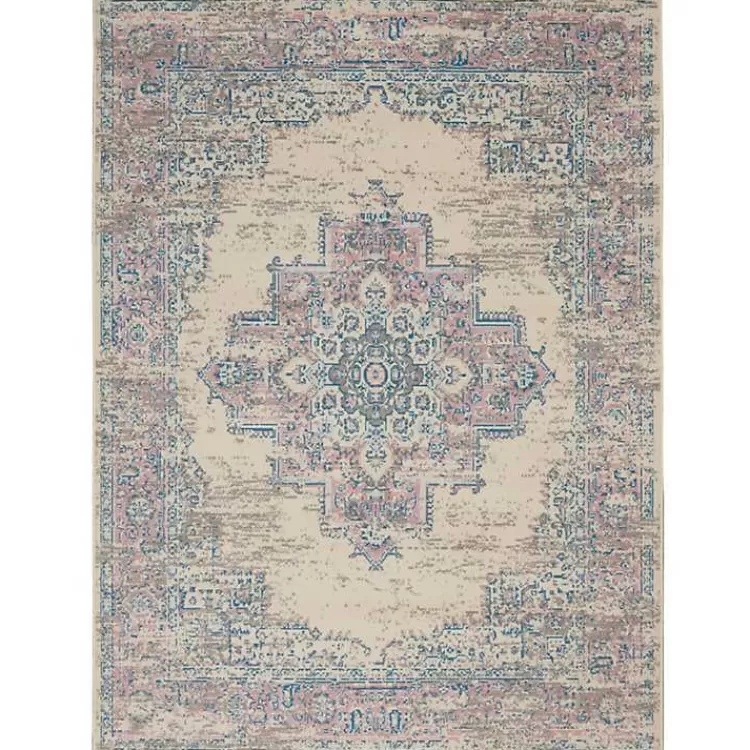 Ivory and Pink Central Medallion Area Rug, 5x7>Kirklands Home Shop