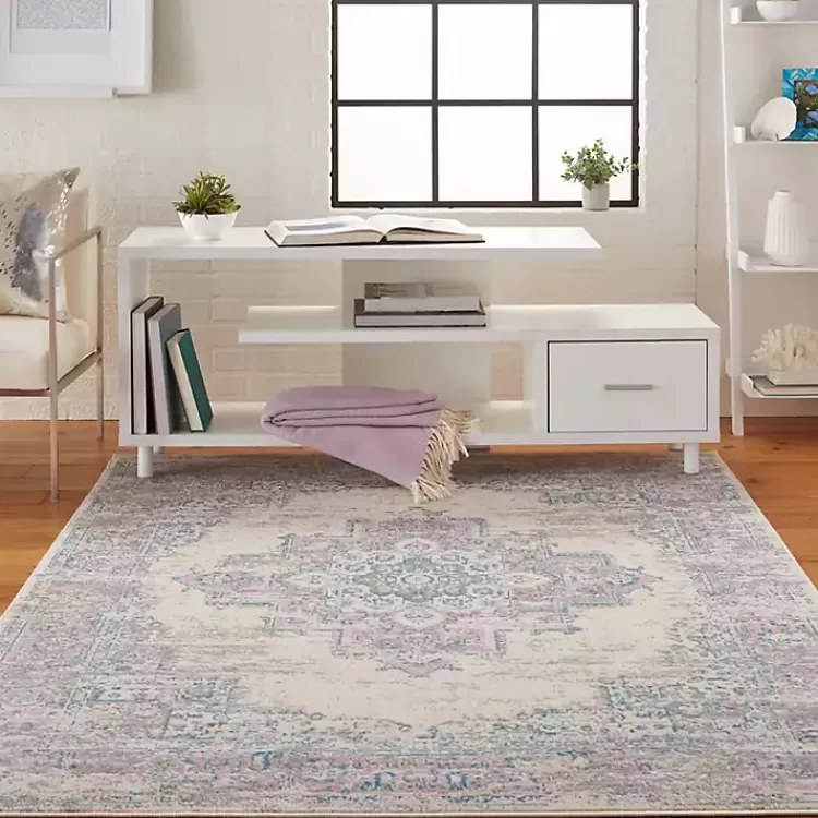 Ivory and Pink Central Medallion Area Rug, 5x7>Kirklands Home Shop