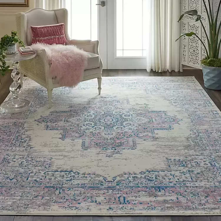Ivory and Pink Central Medallion Area Rug, 7x9>Kirklands Home Flash Sale