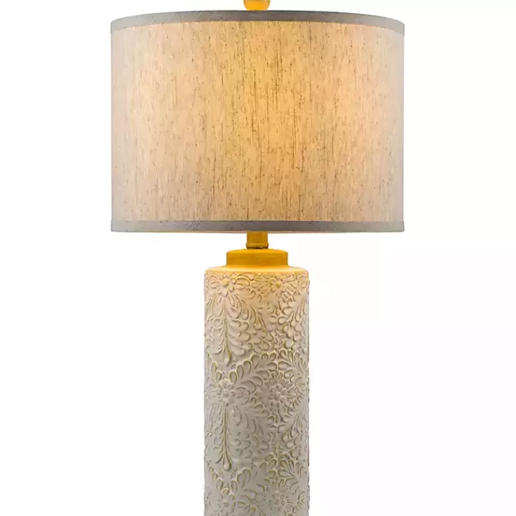 Ivory Embossed Floral Cylinder Table Lamp>Kirklands Home Best