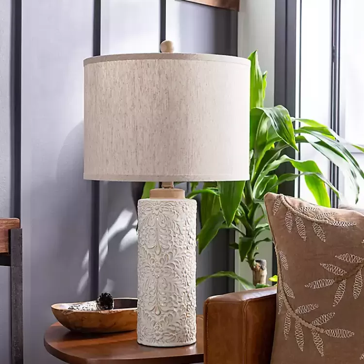 ivory_embossed_floral_cylinder_table_lamp_2.webp Ivory Embossed Floral Cylinder Table Lamp>Kirklands Home Best