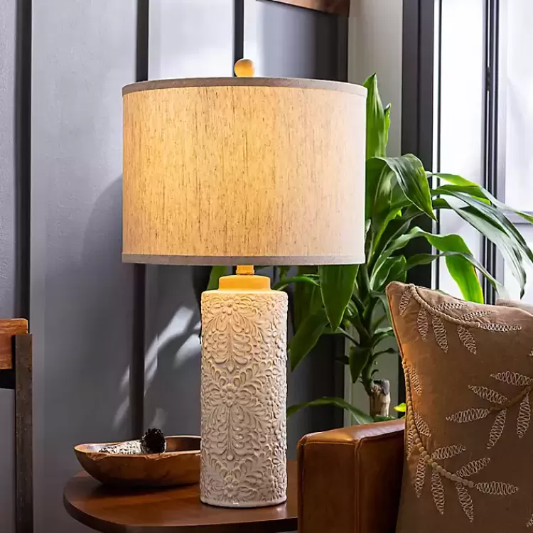 ivory_embossed_floral_cylinder_table_lamp_3.webp Ivory Embossed Floral Cylinder Table Lamp>Kirklands Home Best