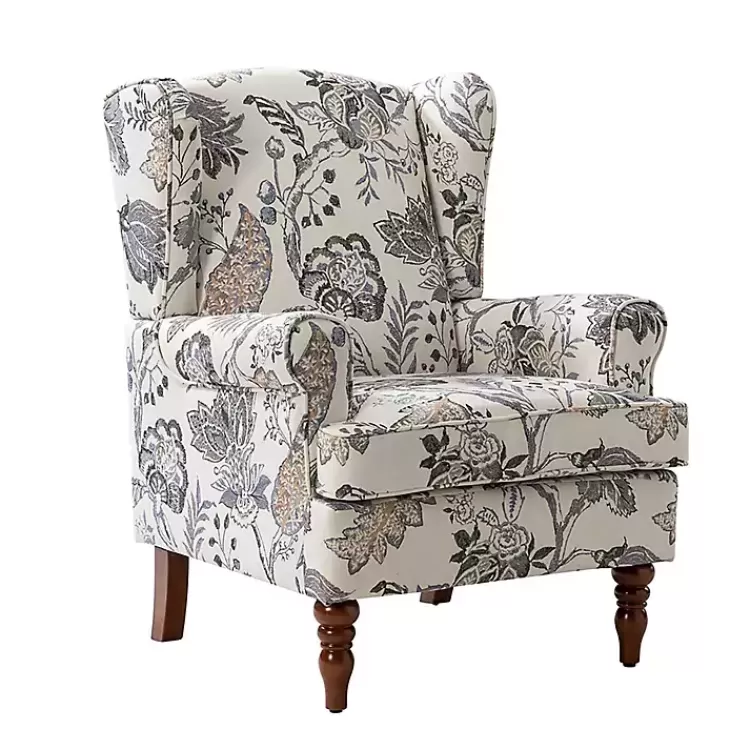 Ivory Floral Brocade Wingback Ella Armchair>Kirklands Home Discount