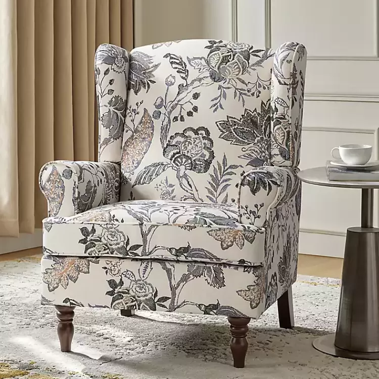 Ivory Floral Brocade Wingback Ella Armchair>Kirklands Home Discount