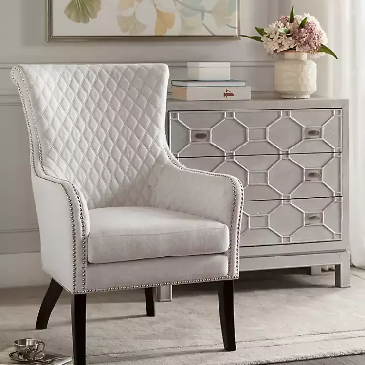 Ivory Lanea Quilted Accent Chair with Silver Studs>Kirklands Home New