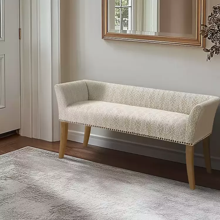 ivory_patterned_short_wingback_upholstered_bench_2.webp Patterned Short Wingback Upholstered Bench>Kirklands Home Clearance