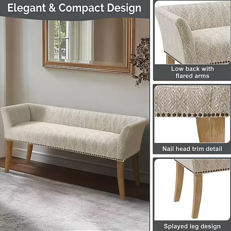 ivory_patterned_short_wingback_upholstered_bench_5.webp Patterned Short Wingback Upholstered Bench>Kirklands Home Clearance