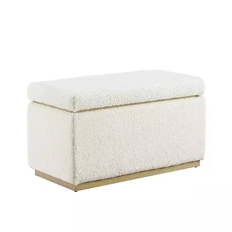 Ivory Sherpa & Pine Rectangle Storage Ottoman>Kirklands Home Store