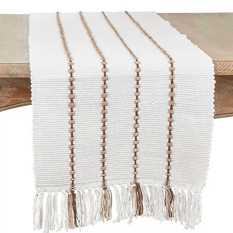 Ivory Striped Fringe Table Runner>Kirklands Home Cheap