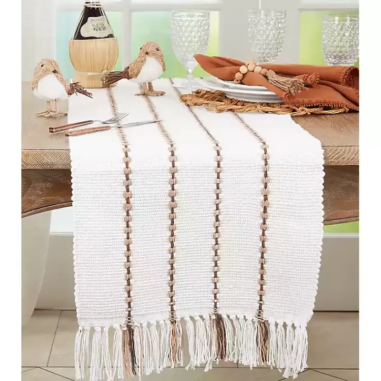 ivory_striped_fringe_table_runner_2.webp Ivory Striped Fringe Table Runner>Kirklands Home Cheap