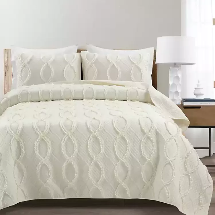 Ivory Trellis Ruffles 3-pc. King Quilt Set>Kirklands Home Clearance