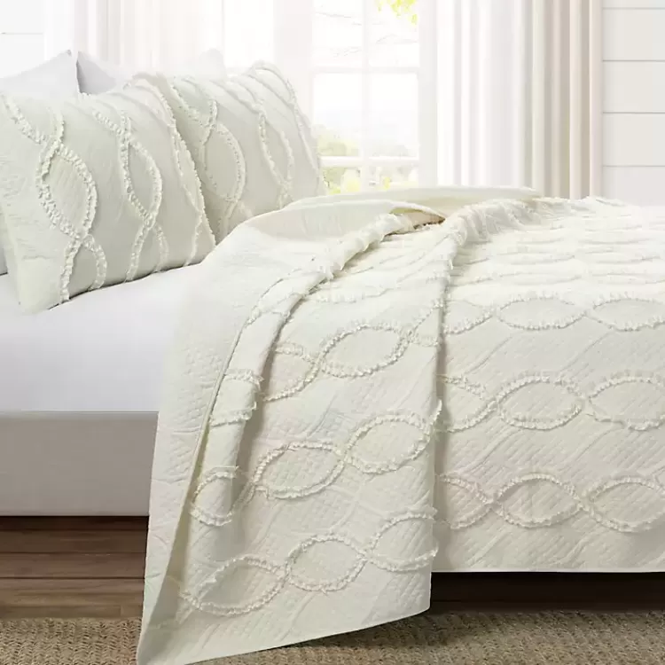 Ivory Trellis Ruffles 3-pc. King Quilt Set>Kirklands Home Clearance