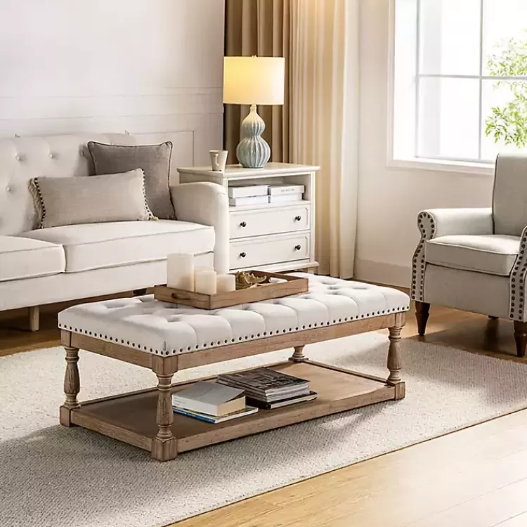 Tufted Rectangle Wood Ottoman>Kirklands Home Shop