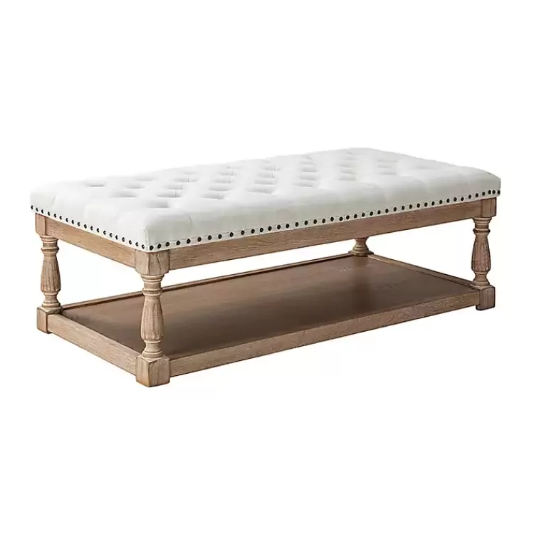 ivory_tufted_rectangle_wood_ottoman_2.webp Tufted Rectangle Wood Ottoman>Kirklands Home Shop