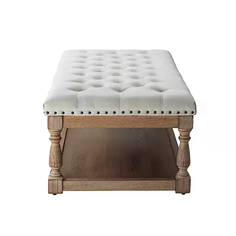 ivory_tufted_rectangle_wood_ottoman_3.webp Tufted Rectangle Wood Ottoman>Kirklands Home Shop