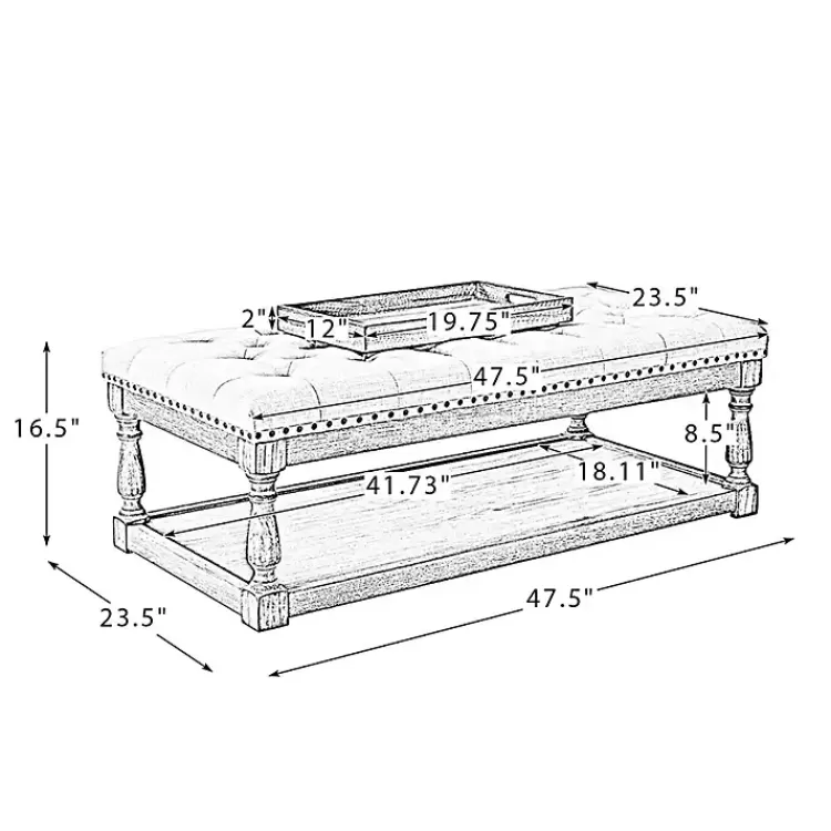 ivory_tufted_rectangle_wood_ottoman_9.webp Tufted Rectangle Wood Ottoman>Kirklands Home Shop