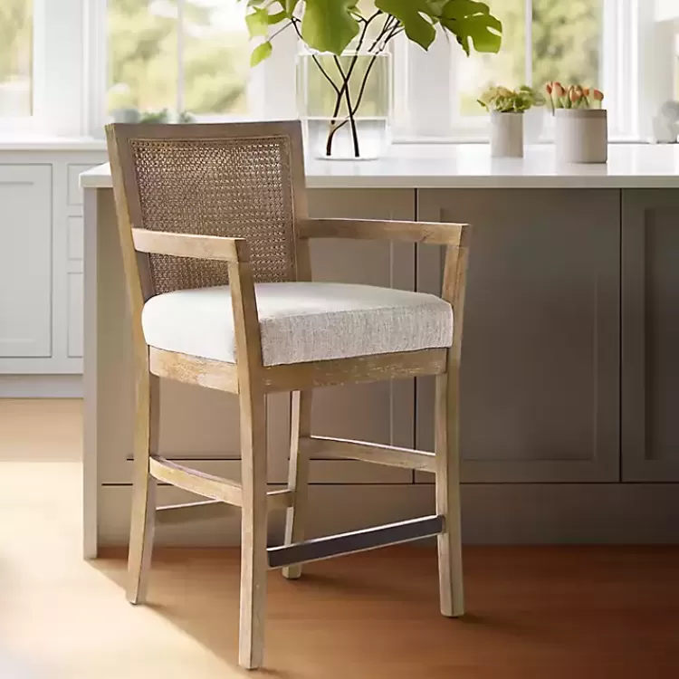 Upholstered Cane Backrest Counter Stool>Kirklands Home Online