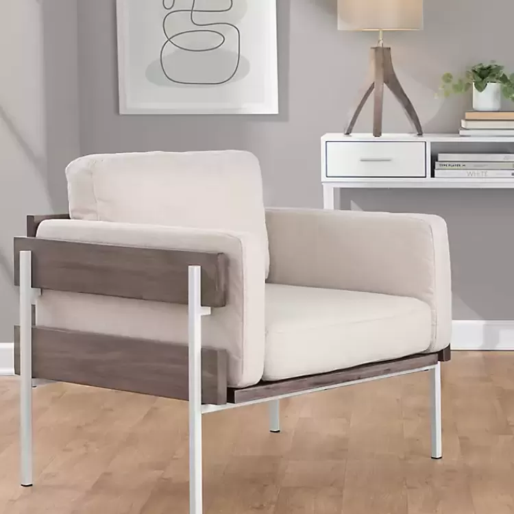 ivory_upholstered_gray_wood_accent_chair_6.webp Ivory Upholstered Wood Accent Chair>Kirklands Home Outlet