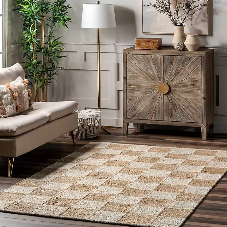 Jute Tan Checkered Area Rug, 5x8>Kirklands Home Best Sale