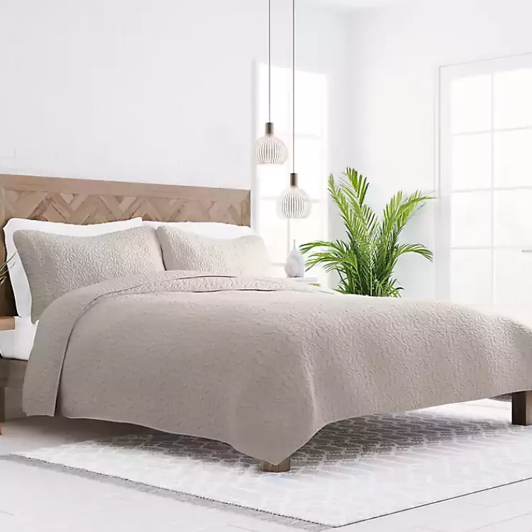 Latte Floral Stitch 3-pc. Queen Quilt Set>Kirklands Home Hot