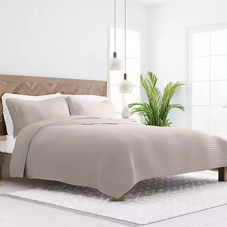 Latte Stitched Stripes 3-pc. King Quilt Set>Kirklands Home Sale