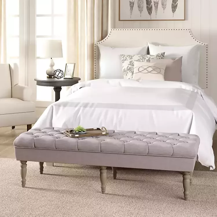 Layla Natural Button Tufted Bench>Kirklands Home New
