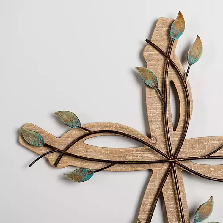 Leafy Cross Wood and Metal Wall Plaque>Kirklands Home Clearance
