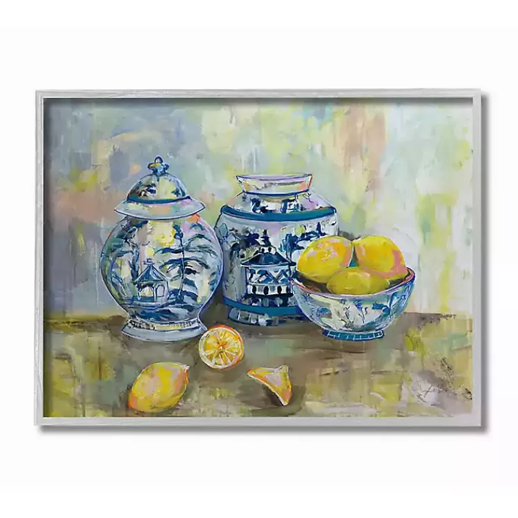 Lemons in Blue Pottery Wooden Art>Kirklands Home Store