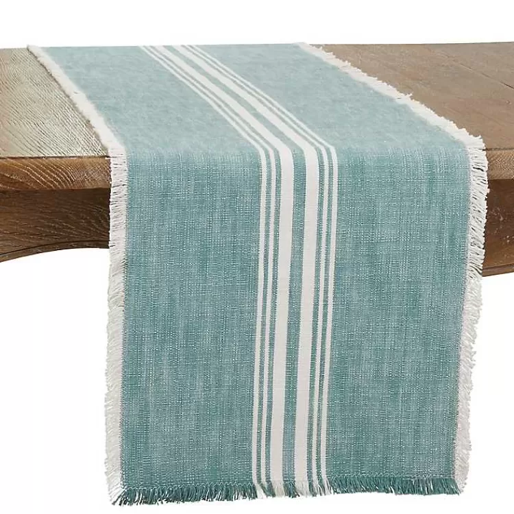 Light Blue Striped Fringe Table Runner, 72 in.>Kirklands Home Cheap