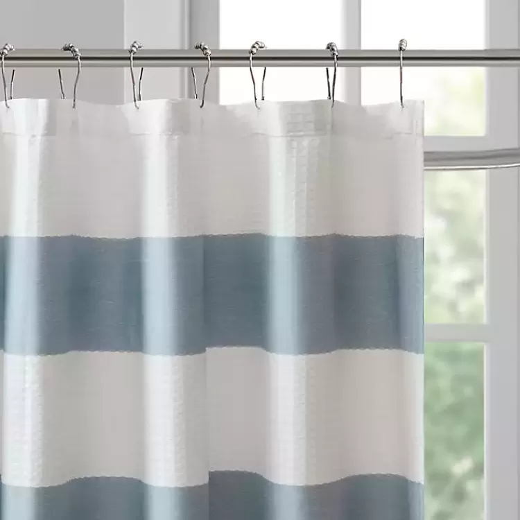 light_blue_striped_waffle_shower_curtain_3.webp Light Blue Striped Waffle Shower Curtain>Kirklands Home Fashion
