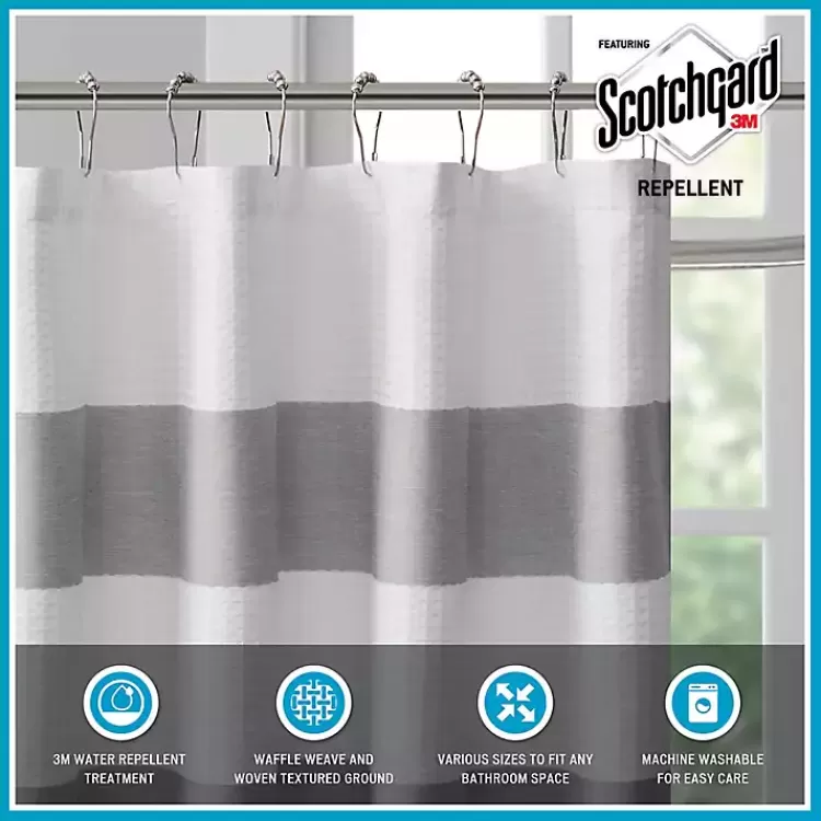 light_blue_striped_waffle_shower_curtain_6.webp Light Blue Striped Waffle Shower Curtain>Kirklands Home Fashion