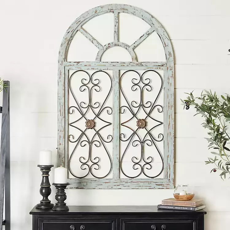 Light Blue Wood Arched Window Wall Plaque>Kirklands Home Cheap