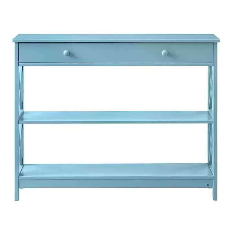 light_blue_xframe_shelf_console_table_4.webp Light X-Frame 2-Shelf Console Table>Kirklands Home Store