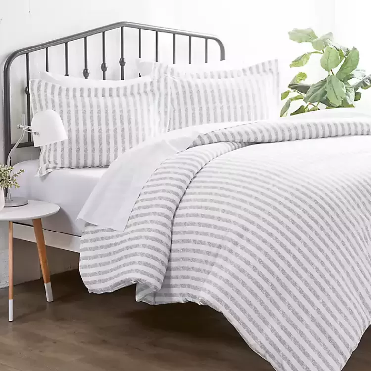Light Gray Stripes 3-pc. Queen Duvet Cover Set>Kirklands Home Cheap