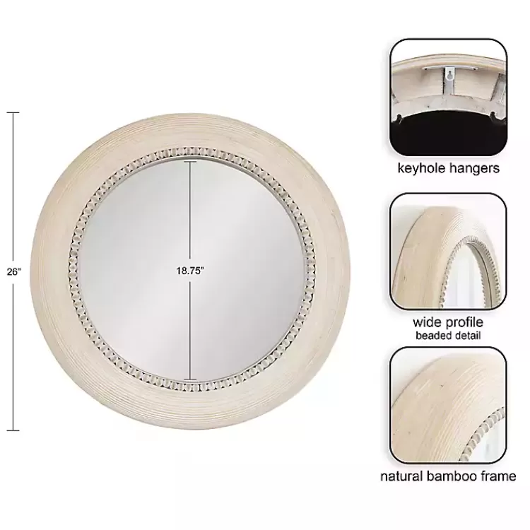 Light Wood Beaded Joan Round Wall Mirror>Kirklands Home Flash Sale