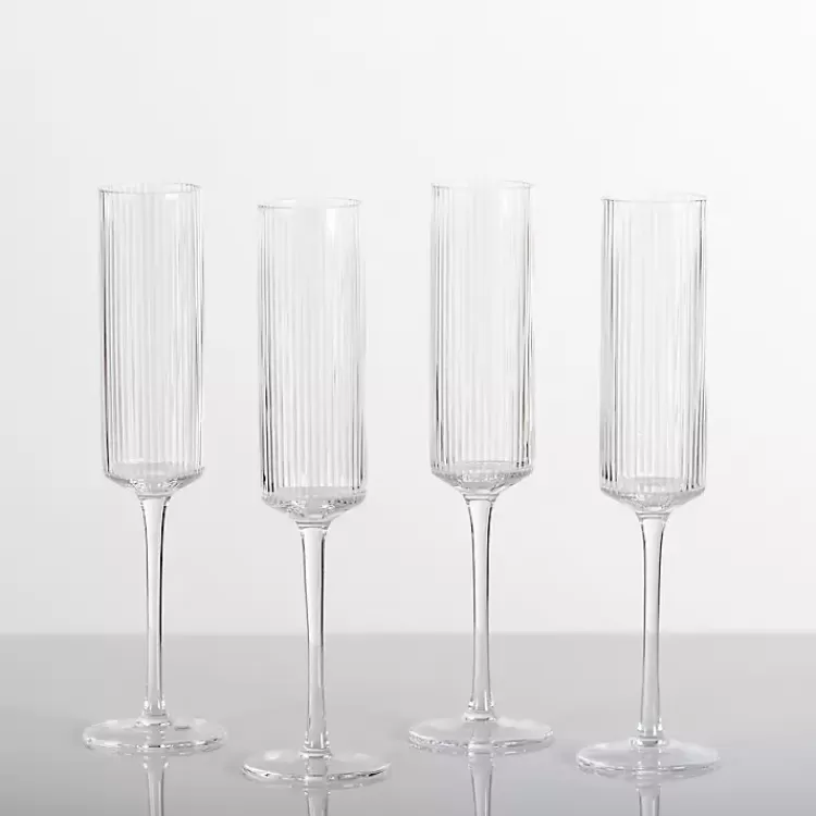 Linear Ribbed Champagne Flutes, Set of 4>Kirklands Home Clearance