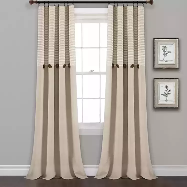 Linen Button and Stripe Curtain Panel Set, 95 in.>Kirklands Home Clearance