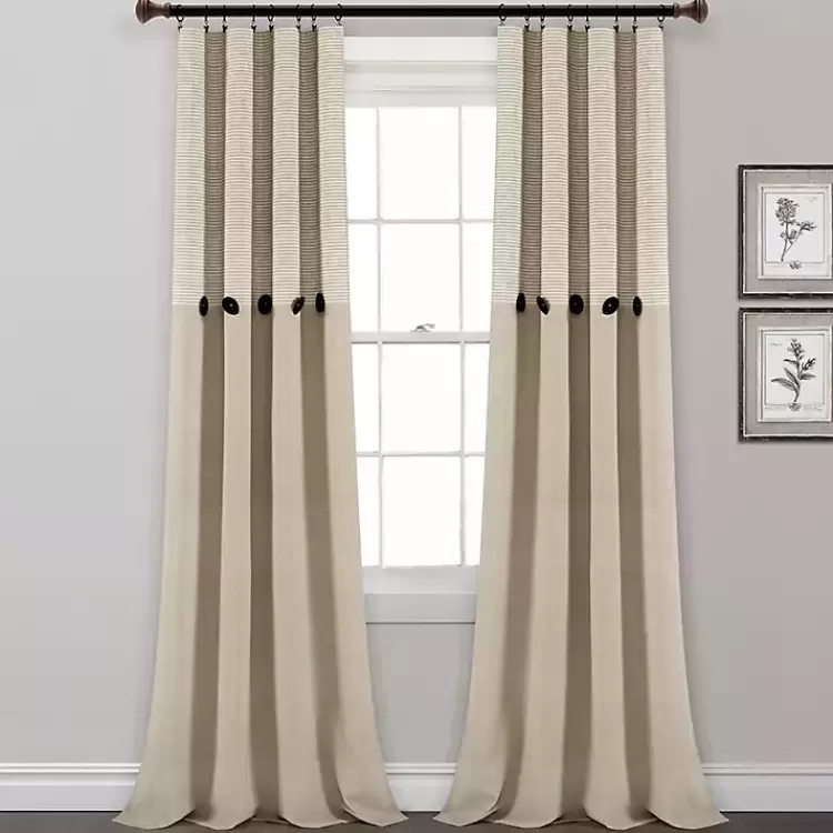 Linen Button and Stripe Curtain Panel Set, 84 in.>Kirklands Home Store
