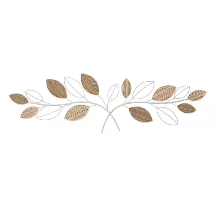 Long White Metal and Reed Leaf Wall Plaque>Kirklands Home New