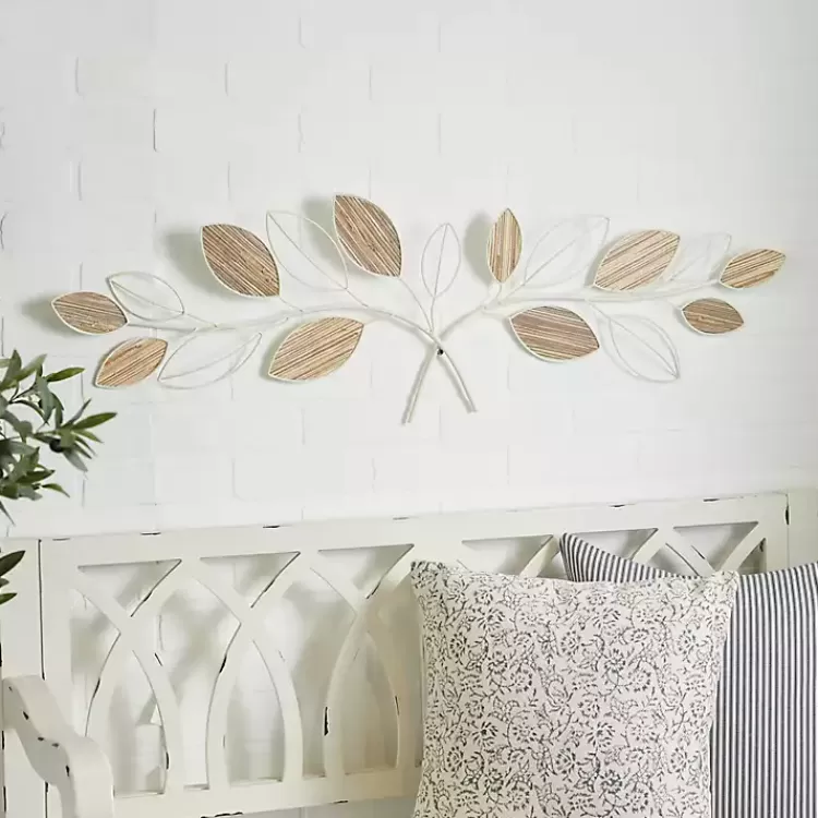 Long White Metal and Reed Leaf Wall Plaque>Kirklands Home New
